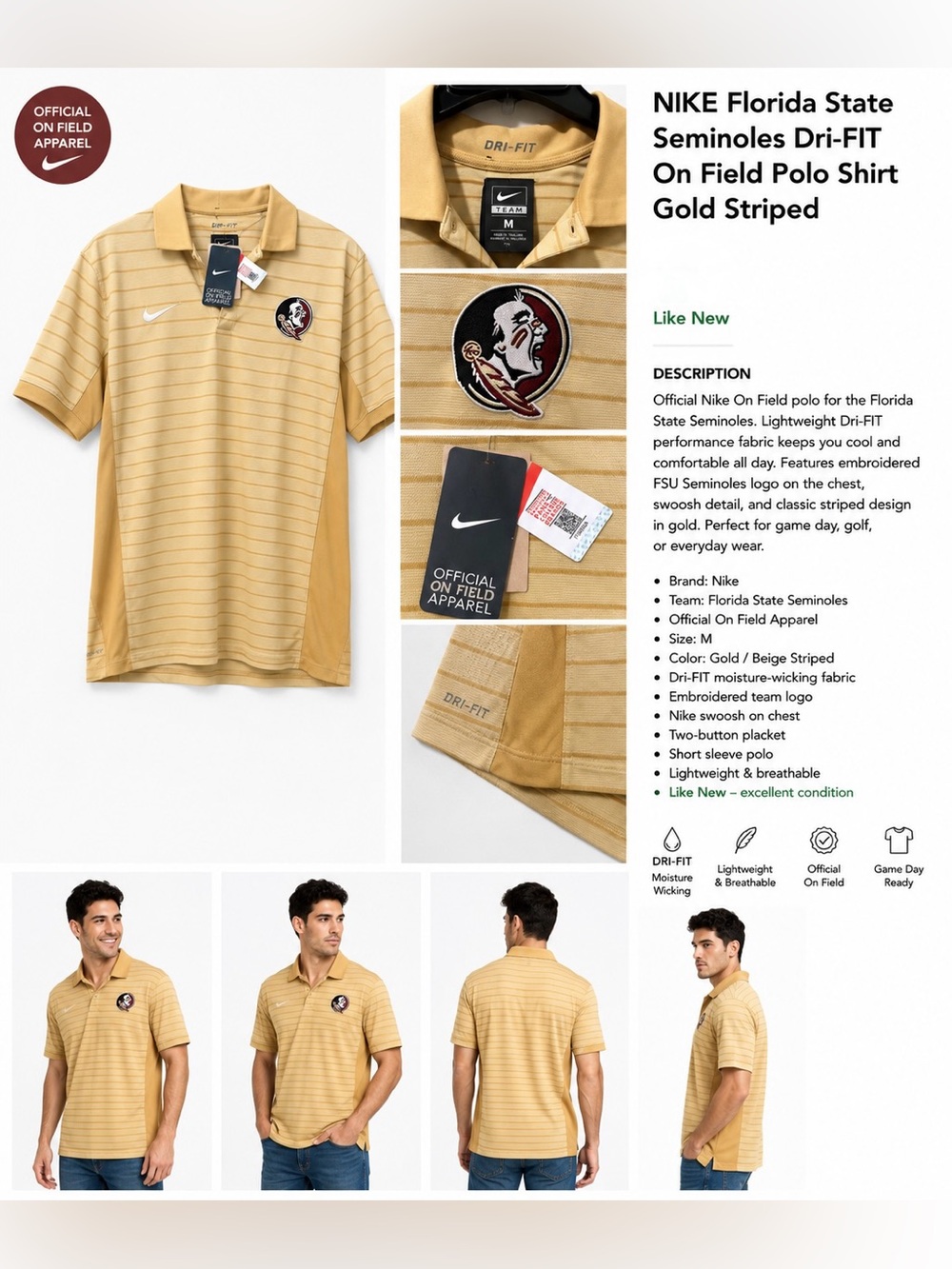 Nike Gold Striped Men's Dri-FIT Polo with Team Patch